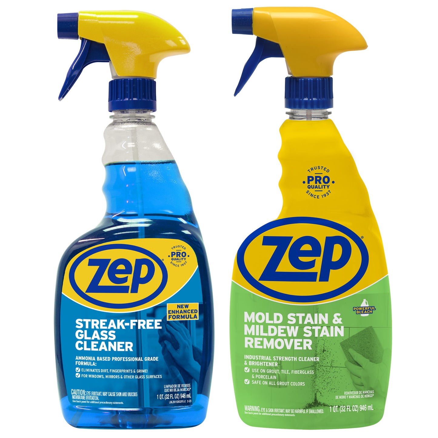 Zep Mold Stain & Mildew Stain Remover 32 oz and Zep Streak-Free Glass Cleaner 32 oz