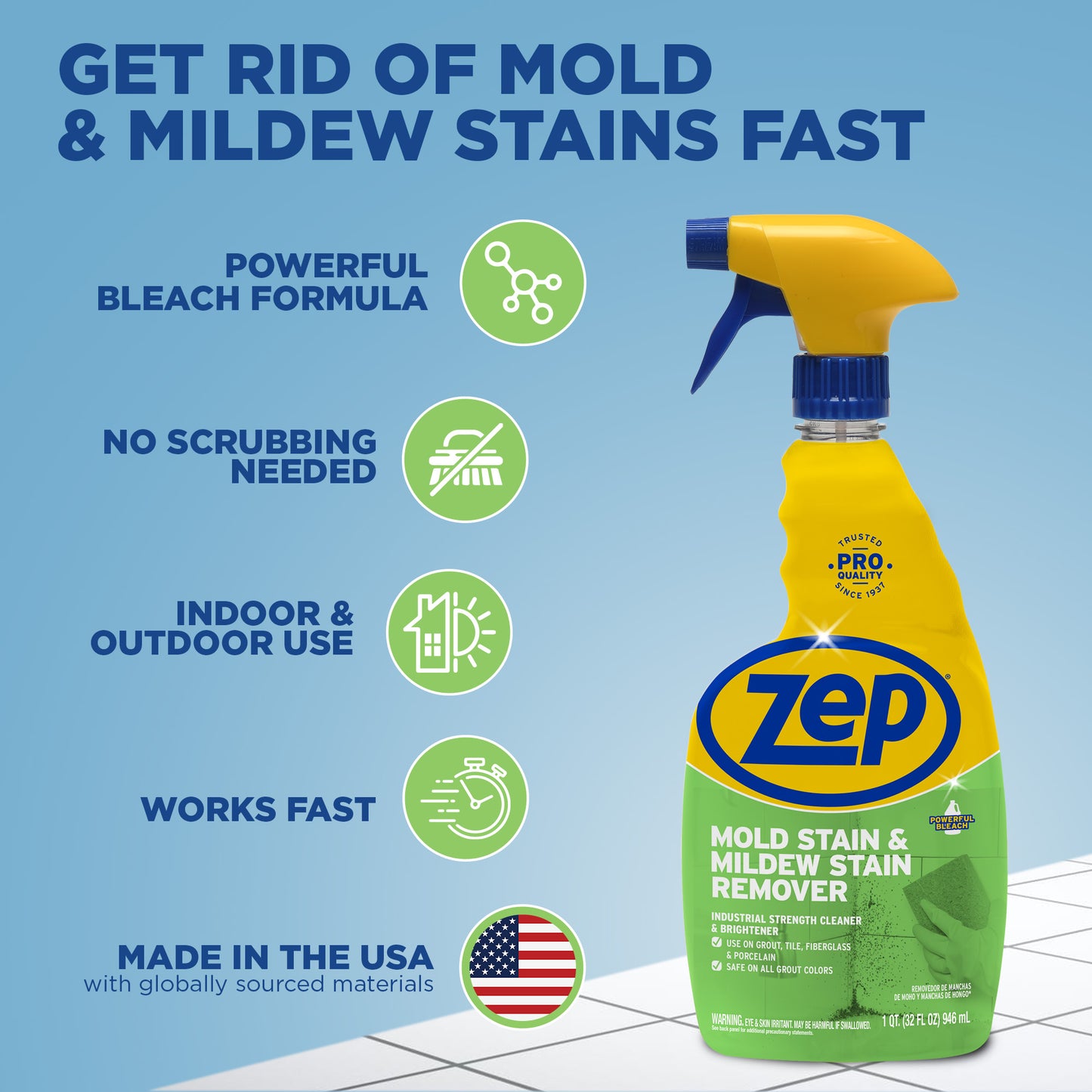Zep Mold Stain and Mildew Stain Remover – Powerful Bleach Formula – 32 oz