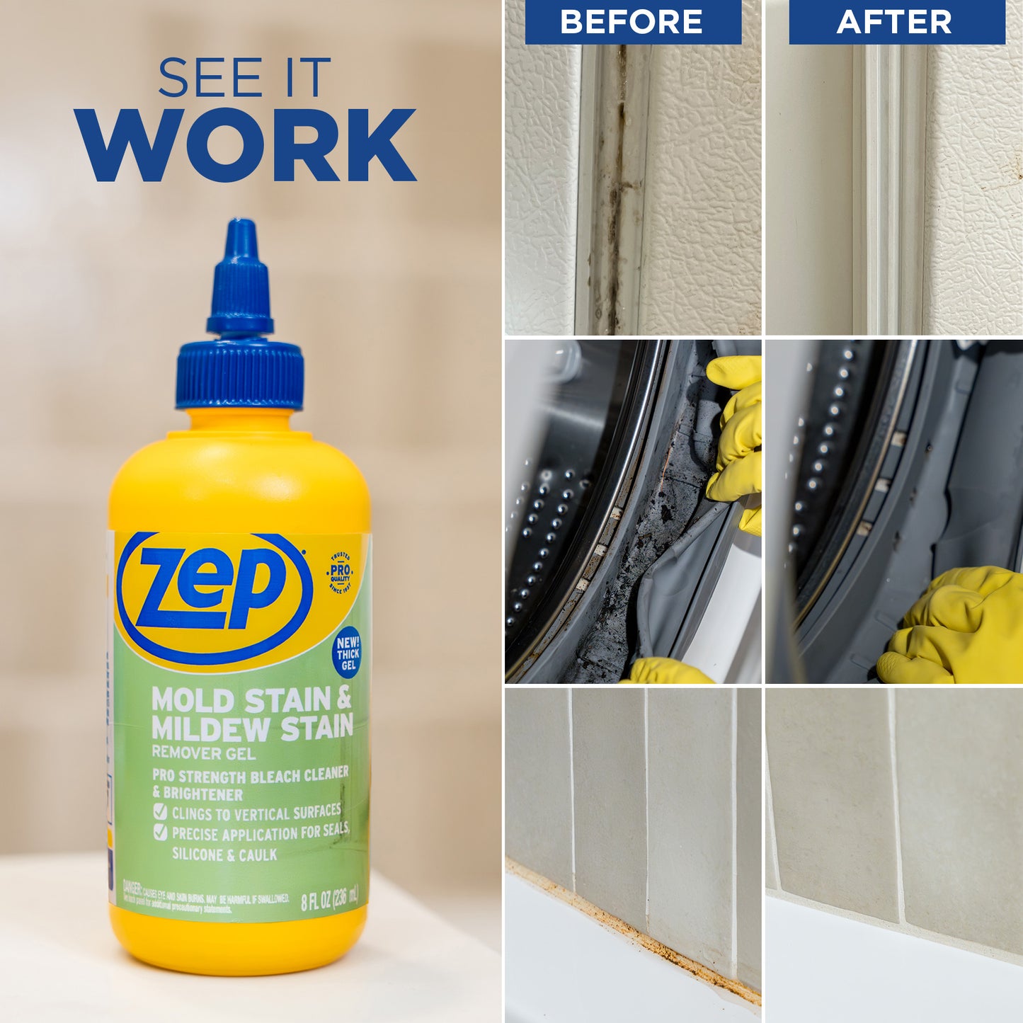 Zep Mold Stain & Mildew Stain Remover Gel - 8oz