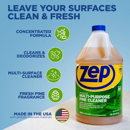 Zep Concentrated Multi-Purpose Pine Cleaner – Deodorize and Clean in One Step – 1 Gallon