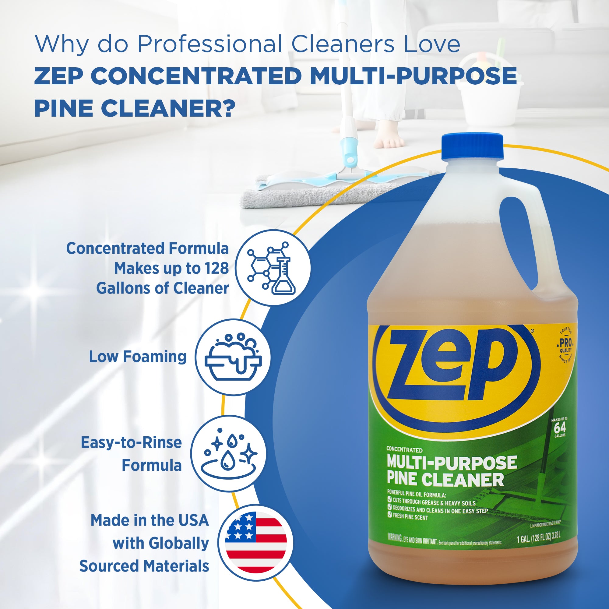 Zep Concentrated Multi-Purpose Pine Cleaner – Deodorize and Clean