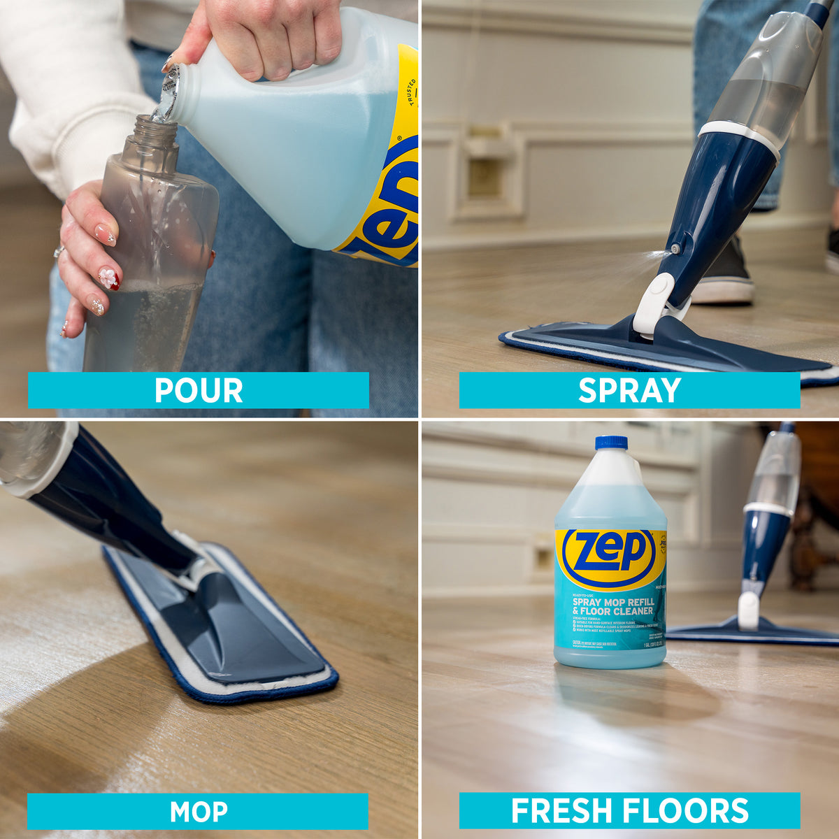 Zep Spray Mop Refill & Floor Cleaner – Streak-Free Shine for Hard Floors – 1 Gallon with Zep E-Z Fill Sprayer 2-Pack – Bundle