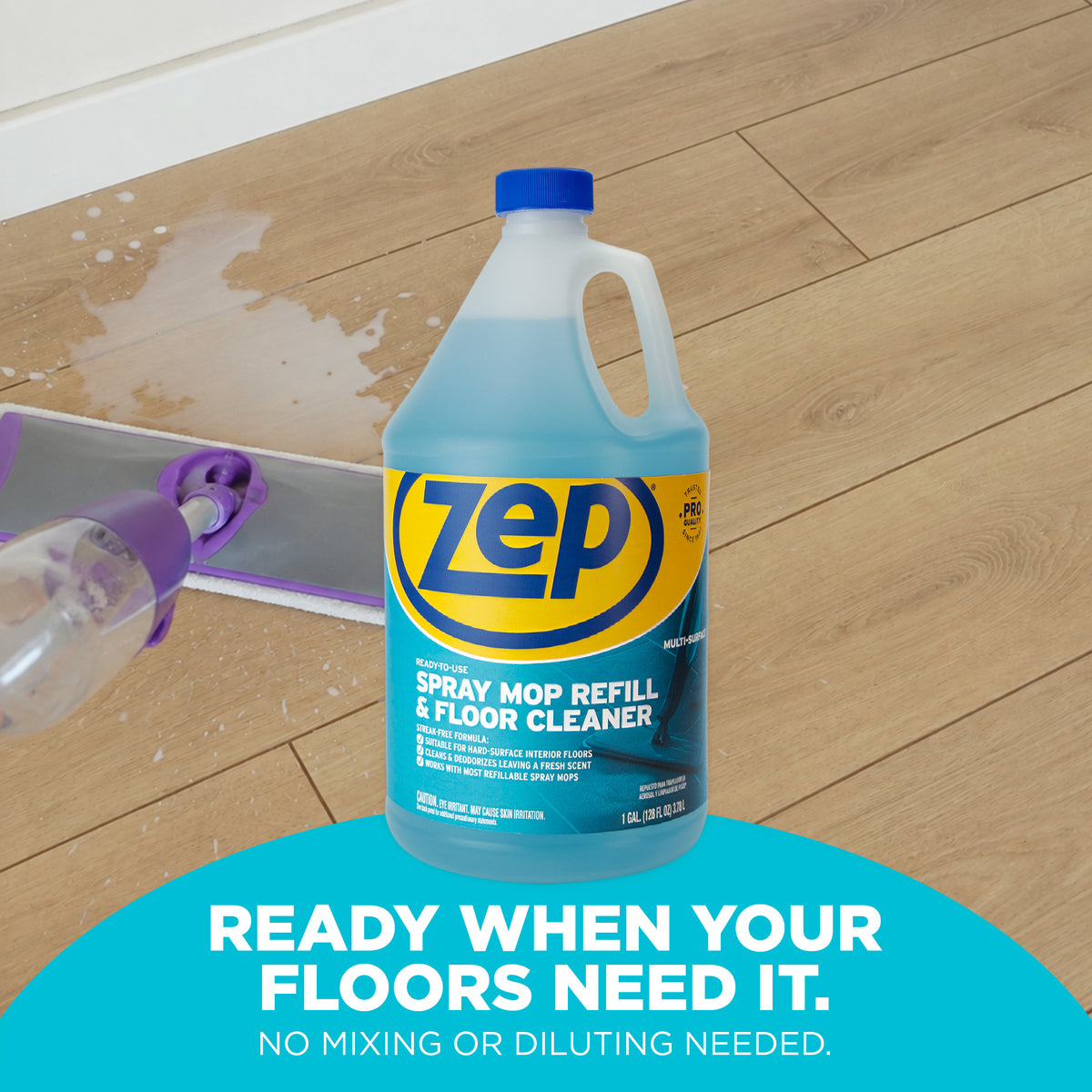 Zep Spray Mop Refill & Floor Cleaner – Streak-Free Shine for Hard Floors – 1 Gallon with Zep E-Z Fill Sprayer 2-Pack – Bundle