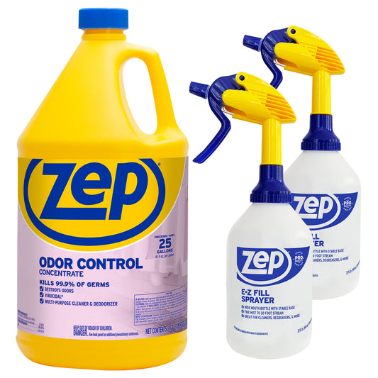 Zep Odor Control Disinfectant Concentrate – 1 Gallon with Zep E-Z Fill Sprayer 2-Pack – Bundle