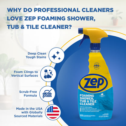Zep Foaming Shower, Tub & Tile Cleaner – No-Scrub Formula – 32 oz