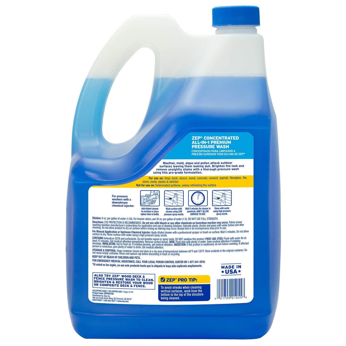 Zep All-In-1 Pressure Wash Cleaner – Cleans Outdoor Surfaces – 1.35 Gallon