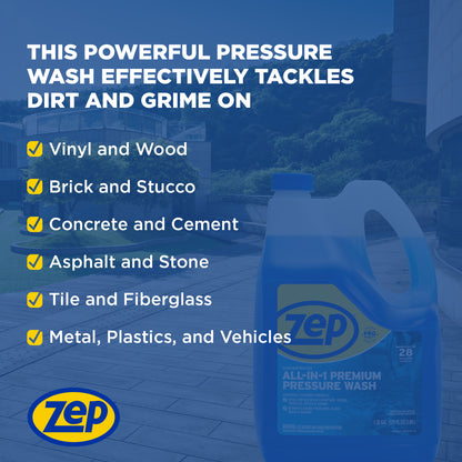 Zep All-In-1 Pressure Wash Cleaner – Cleans Outdoor Surfaces – 1.35 Gallon