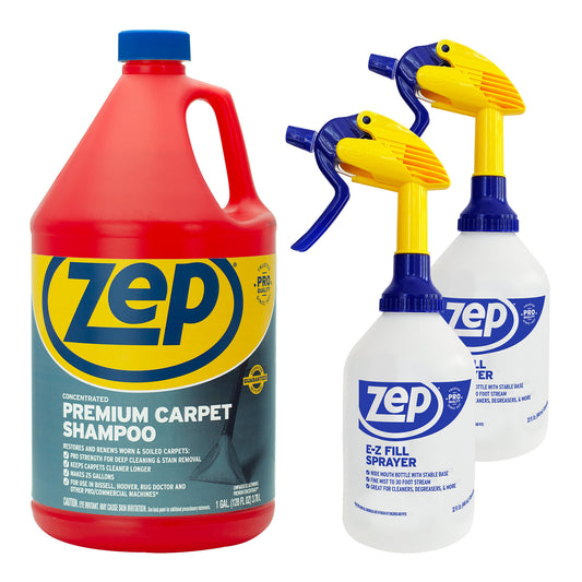 Zep Concentrated Premium Carpet Shampoo – Deep Clean Carpets & Remove Tough Stains – 1 Gallon with Zep E-Z Fill Sprayer 2-Pack – Bundle