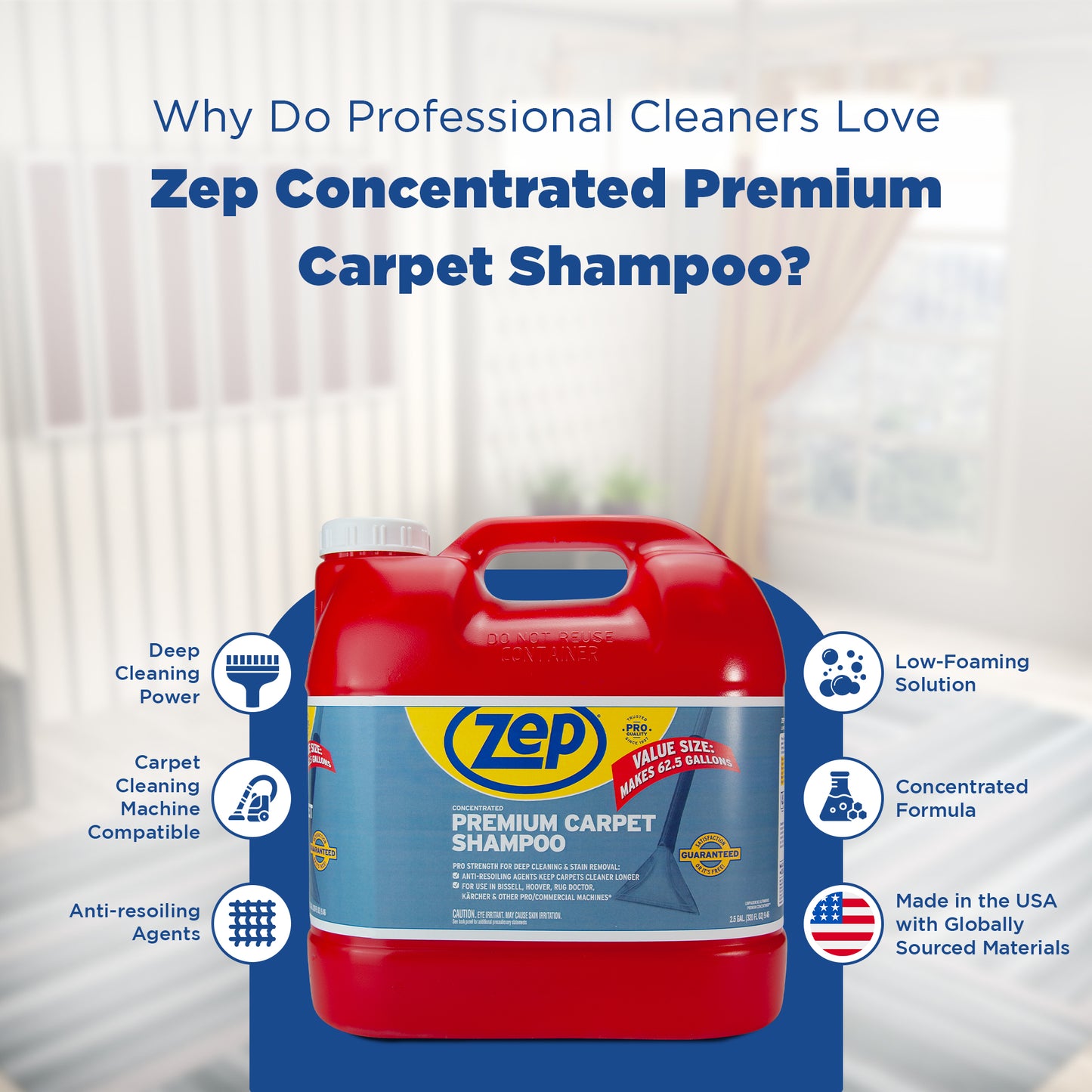 Zep Premium Carpet Shampoo Concentrate – Renews Soiled Carpets – 2.5 Gallon
