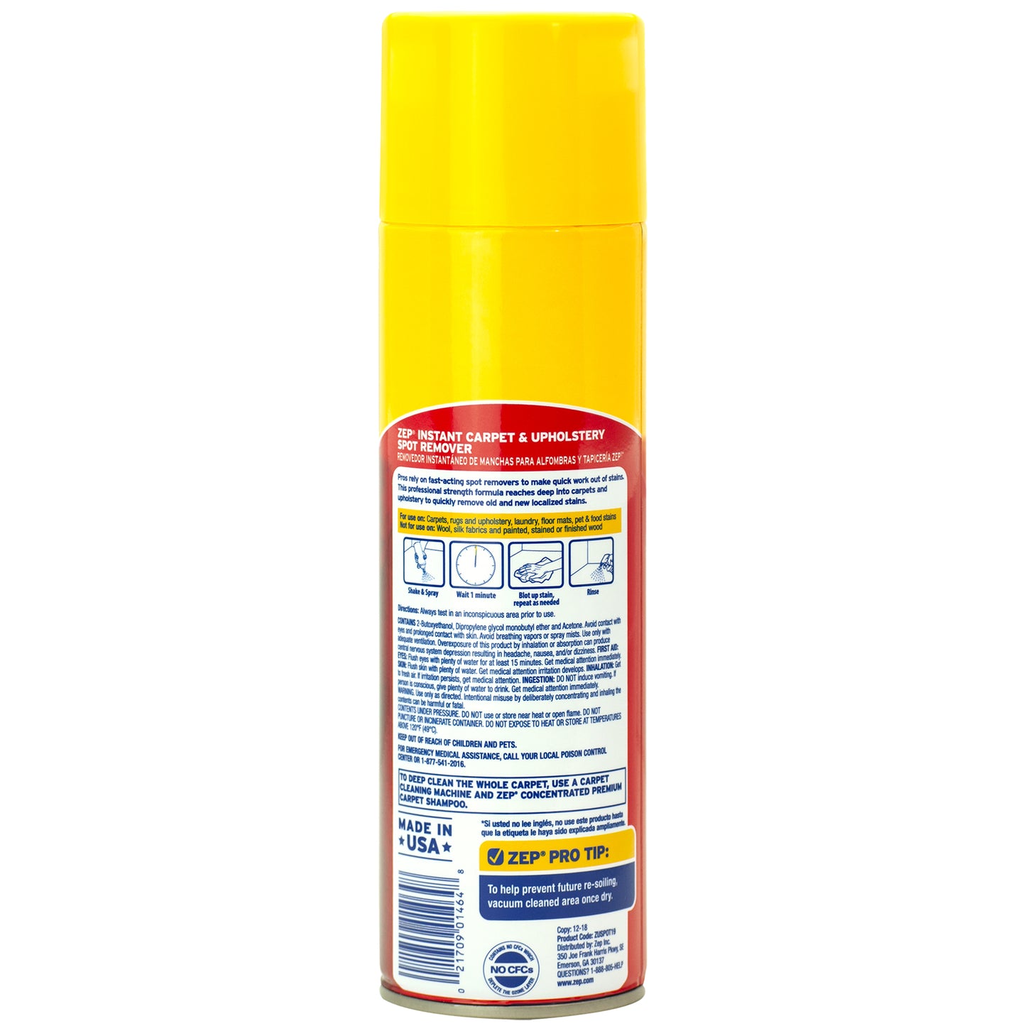 Zep Instant Carpet & Upholstery Spot Remover 19 oz and Blue Microfiber Rag
