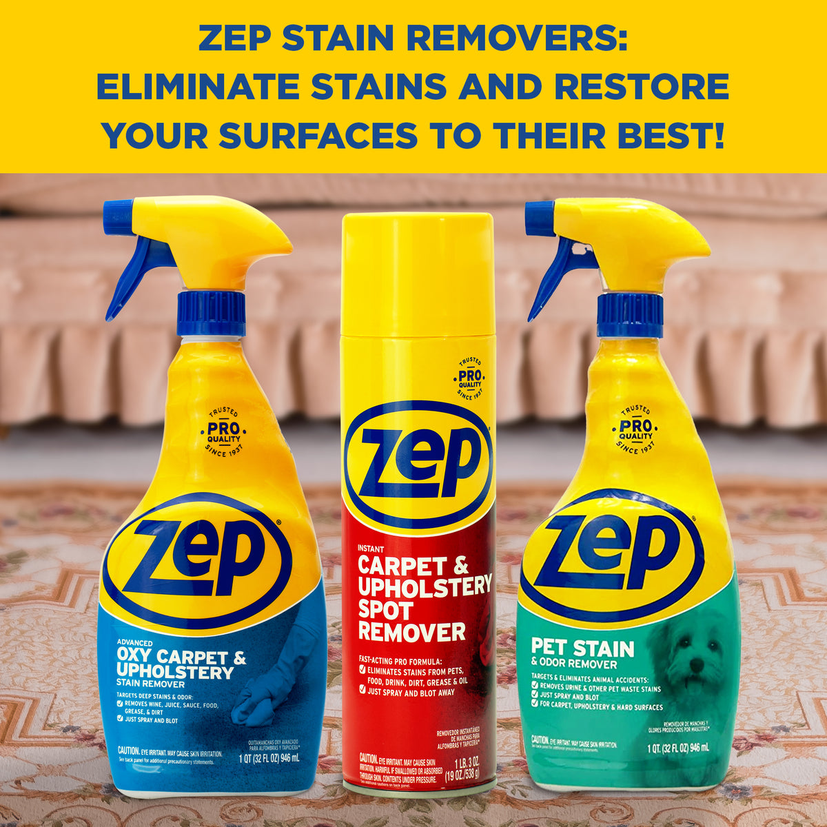 commercial upholstery cleaner labeled for fabric grease stains