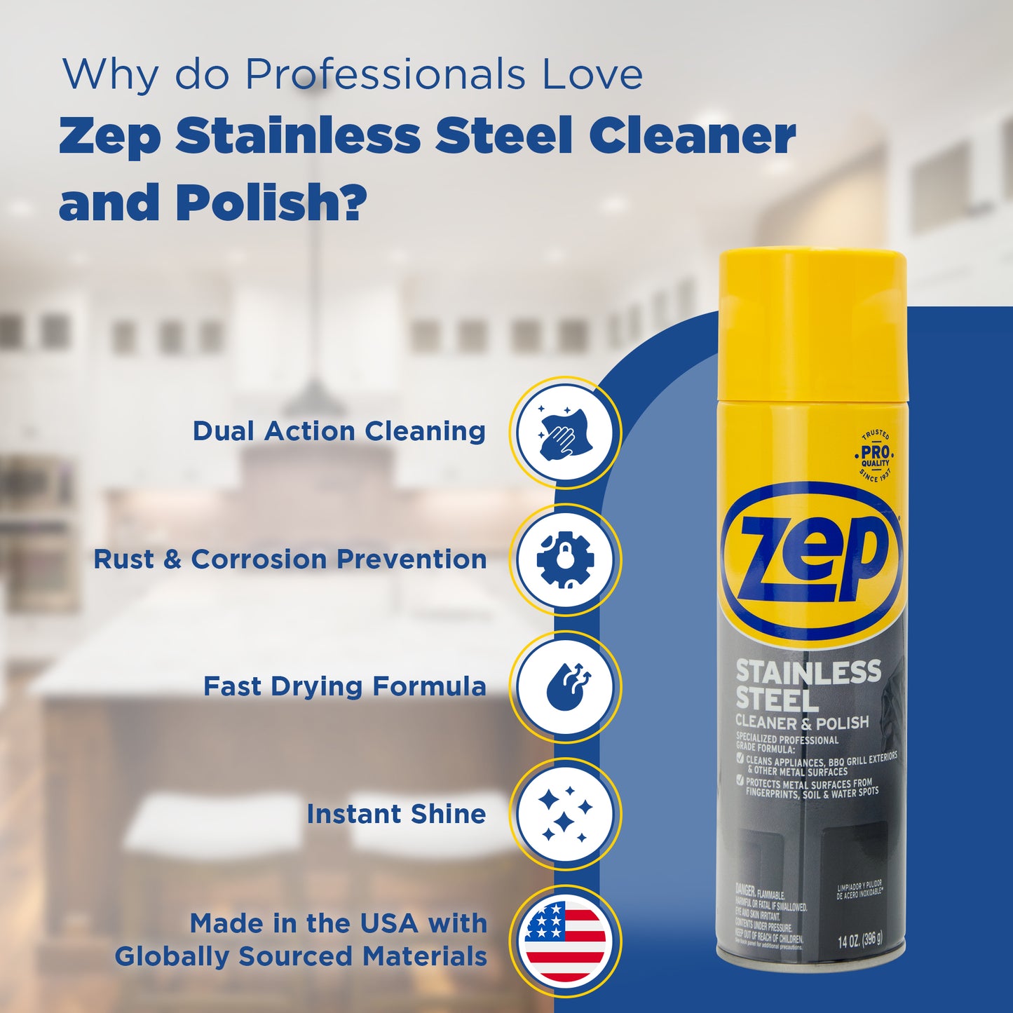 Zep Stainless Steel Cleaner and Polish – Removes Fingerprints and Water Spots – 14 oz
