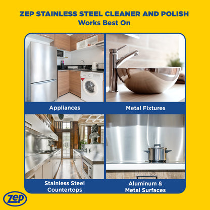 Zep Stainless Steel Cleaner and Polish – Removes Fingerprints and Water Spots – 14 oz