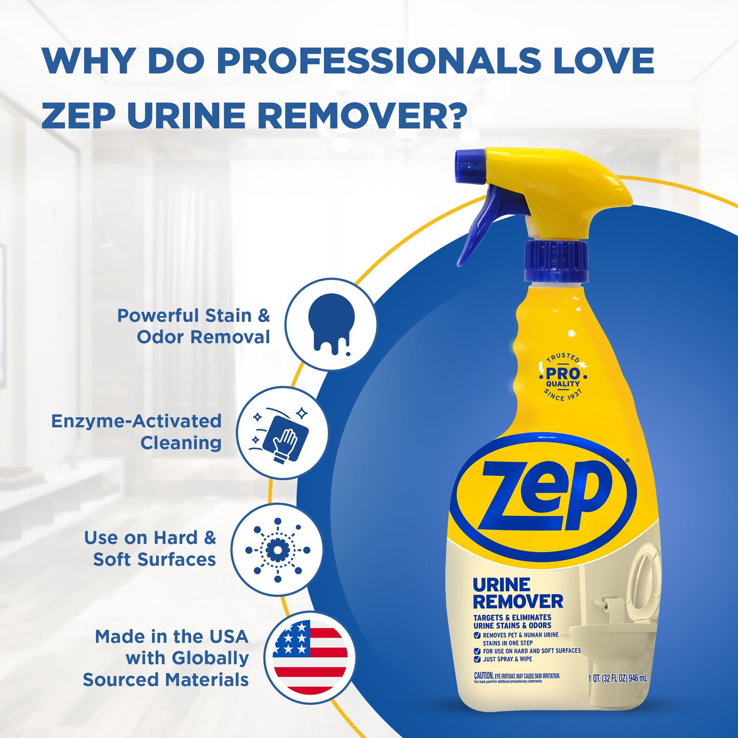 Zep Urine Remover – Targets & Eliminates Urine Stains & Odors – 32 oz