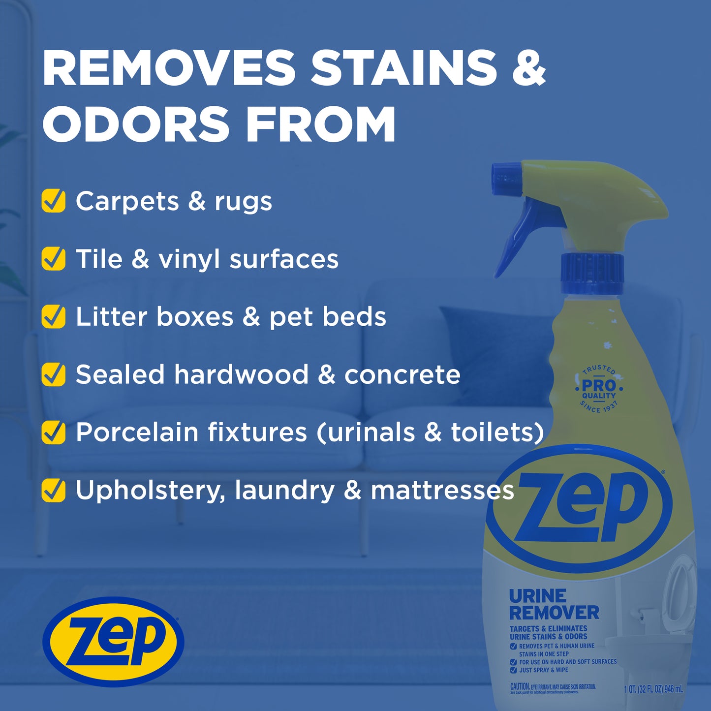 Zep Urine Remover – Targets & Eliminates Urine Stains & Odors – 32 oz