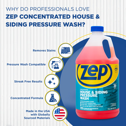 Zep House & Siding Pressure Wash Cleaner Concentrate – Removes Exterior Stains – 1 Gallon