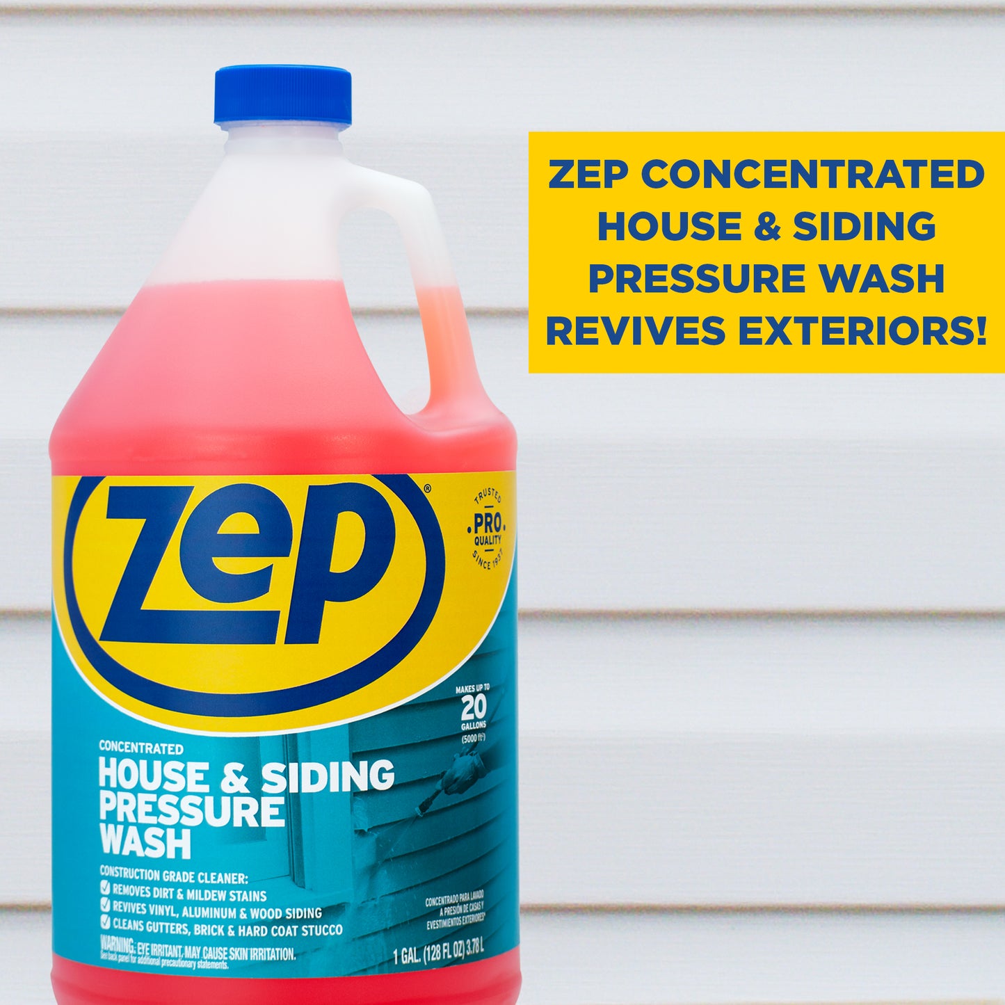 Zep House & Siding Pressure Wash Cleaner Concentrate – Removes Exterior Stains – 1 Gallon