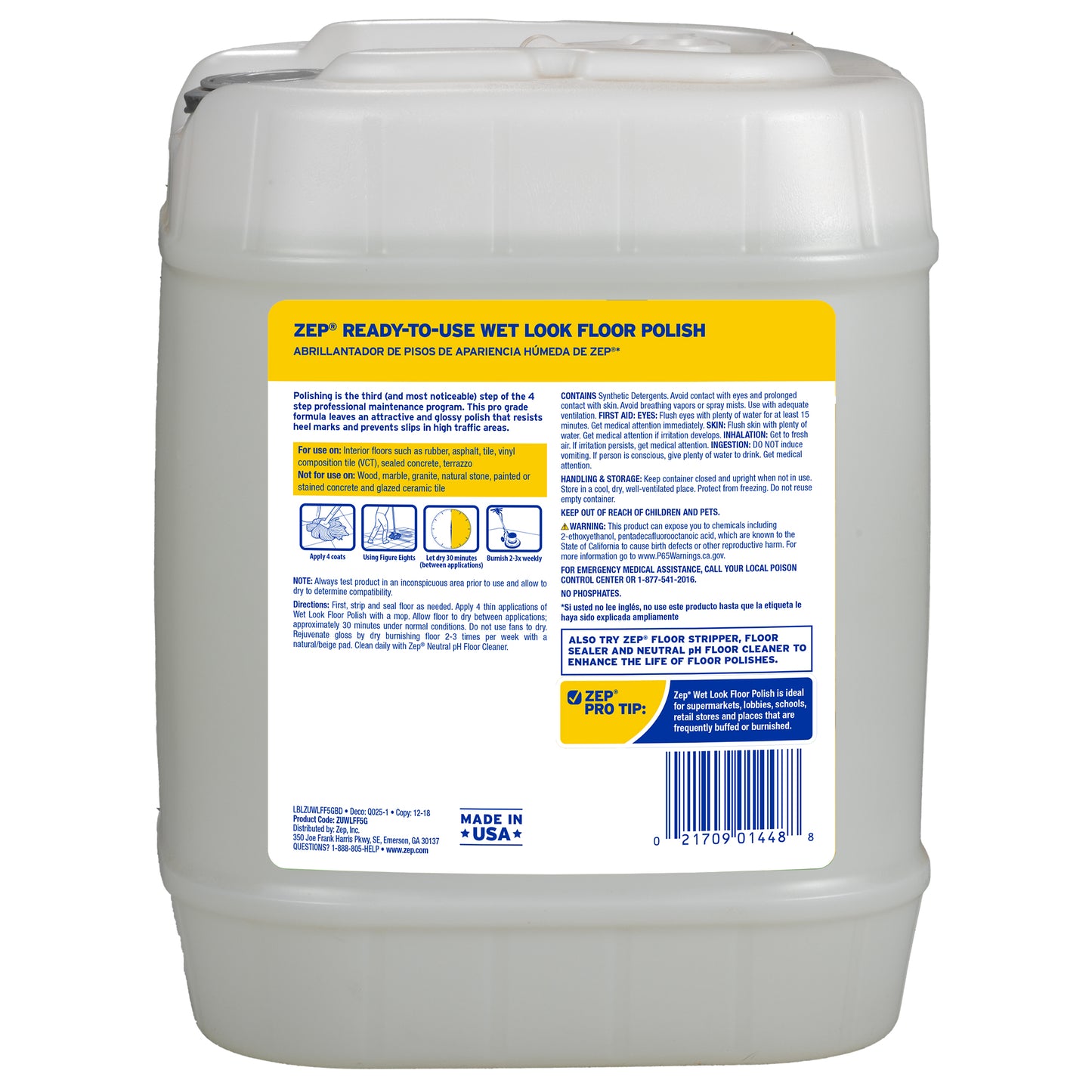 Zep Wet-Look Floor Polish – Enhances Hard Floor Appearance – 5 Gallon