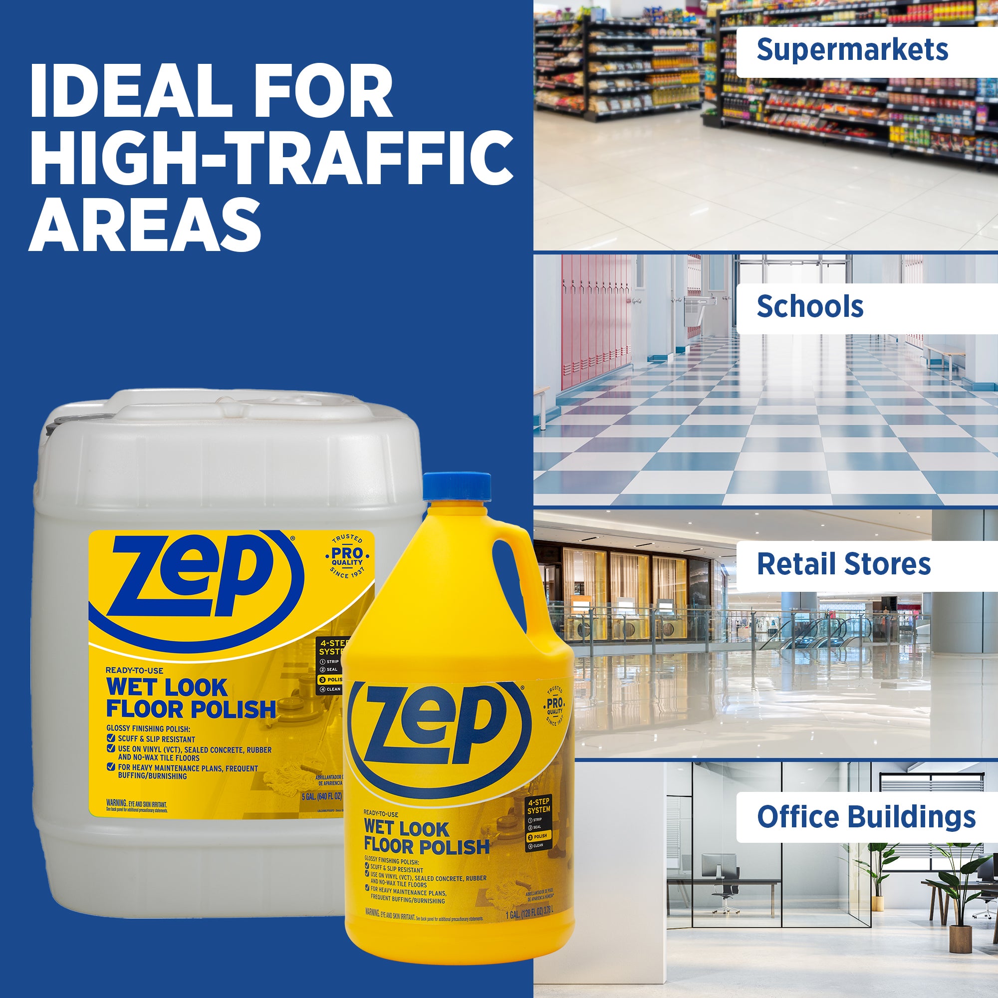 Zep Wet-Look Floor Polish – Enhances Hard Floor Appearance – 5